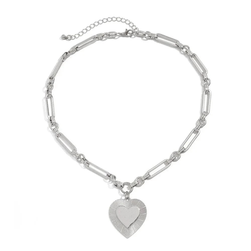 Bijoux Charm Collier charm gros cœur argenté