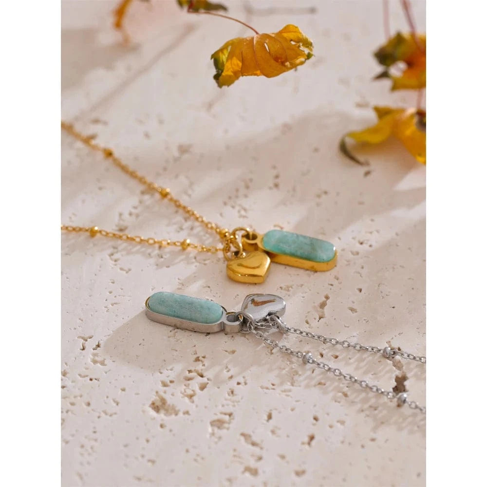 Bijoux Charm Collier Charm Pierre Turquoise et Cœur Doré