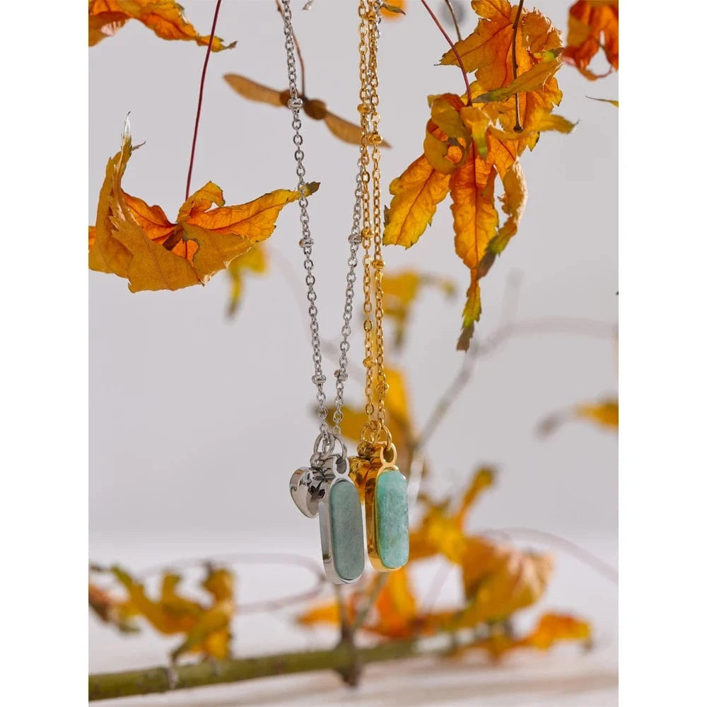 Bijoux Charm Collier Charm Pierre Turquoise et Cœur Doré