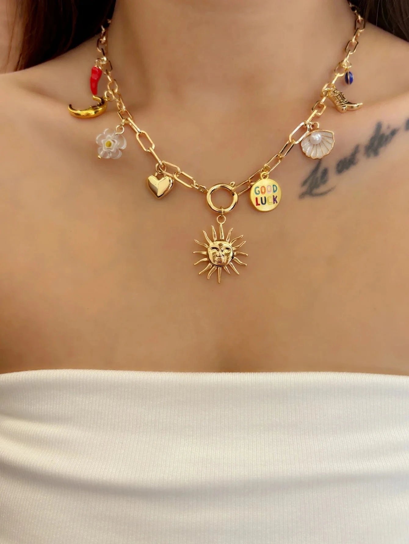 Bijoux Charm Collier Charm Soleil Doré