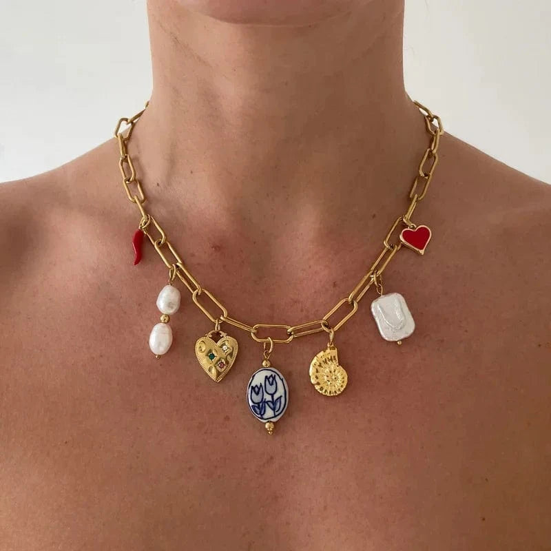 Bijoux Charm Collier charms à chaîne dorée