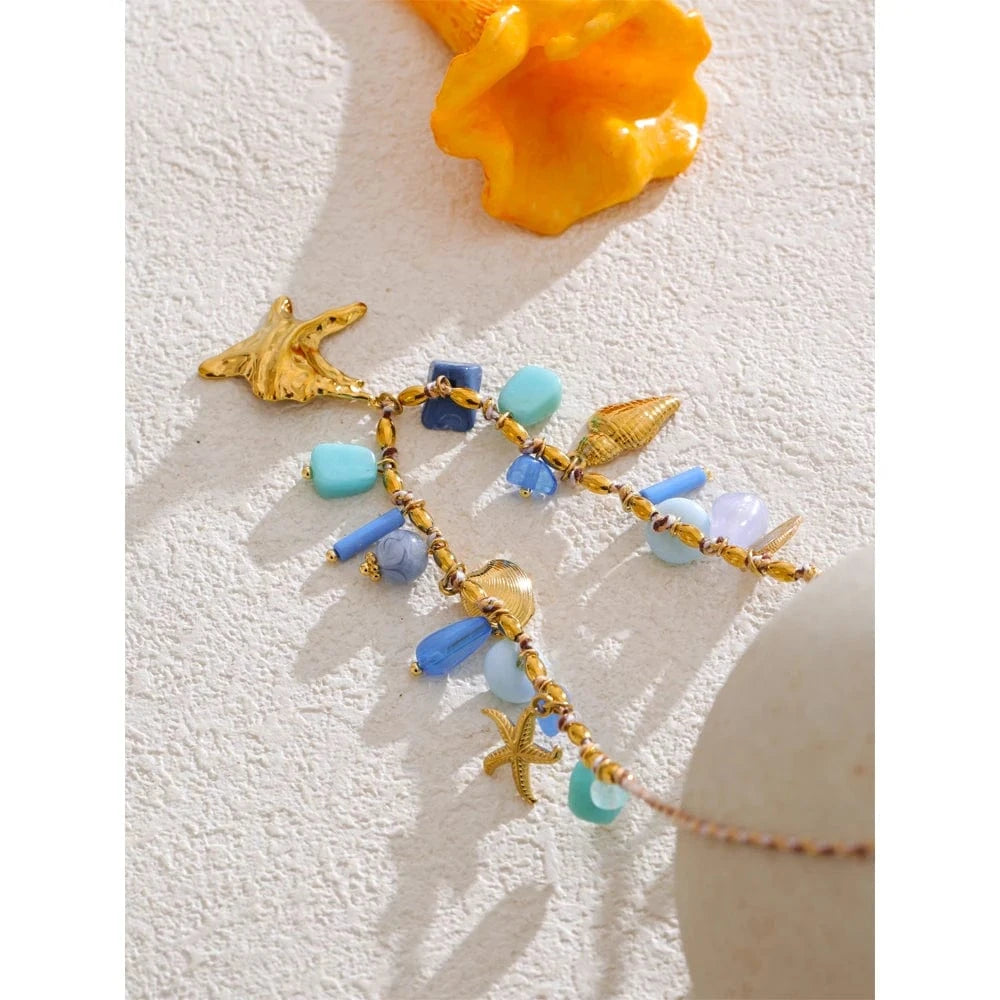 Bijoux Charm Collier Charms Corail Bleu et Doré