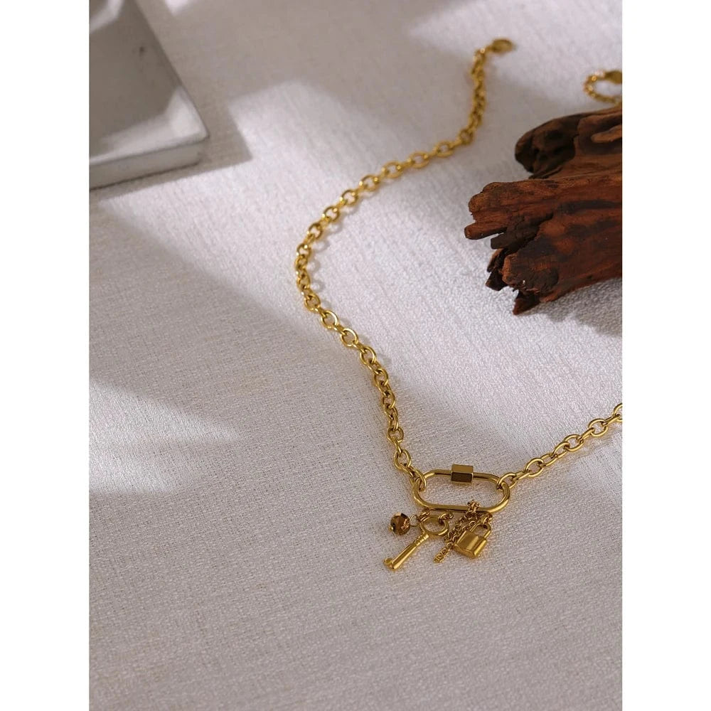 Bijoux Charm Collier charms doré cadenas et clé