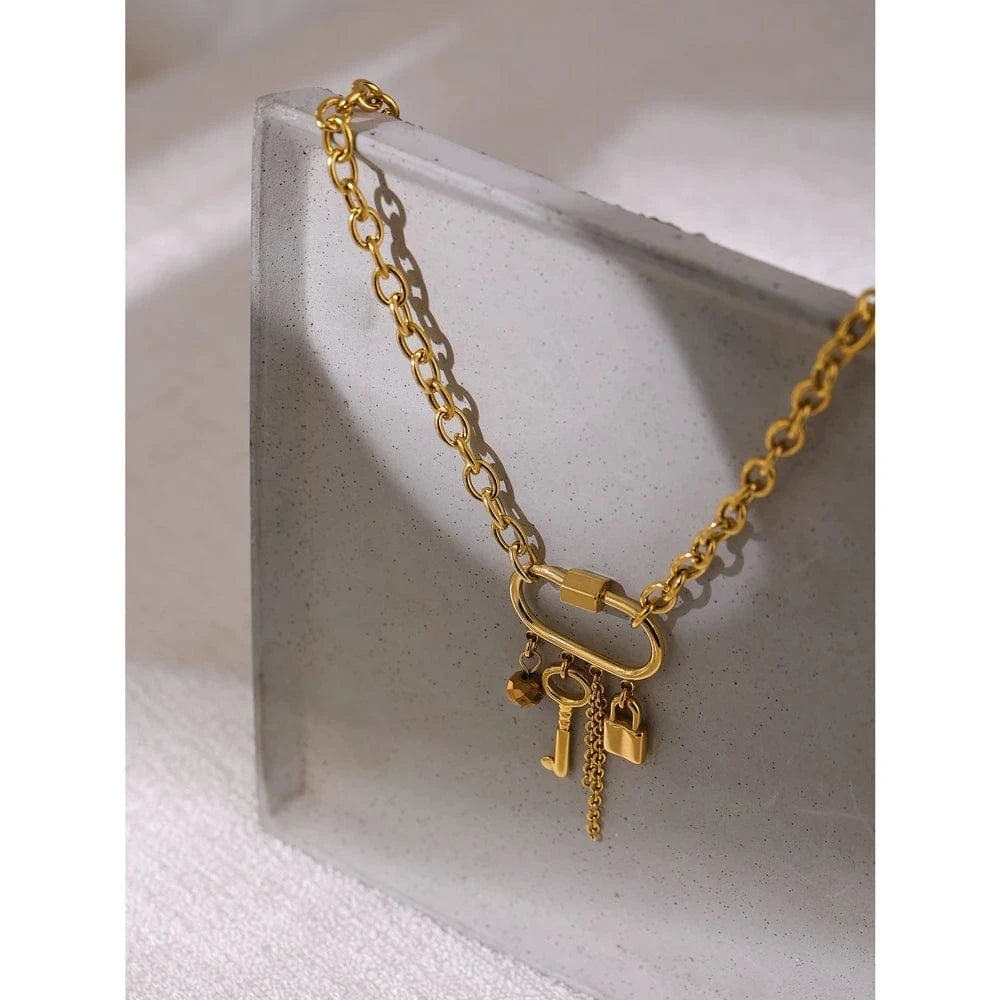 Bijoux Charm Collier charms doré cadenas et clé