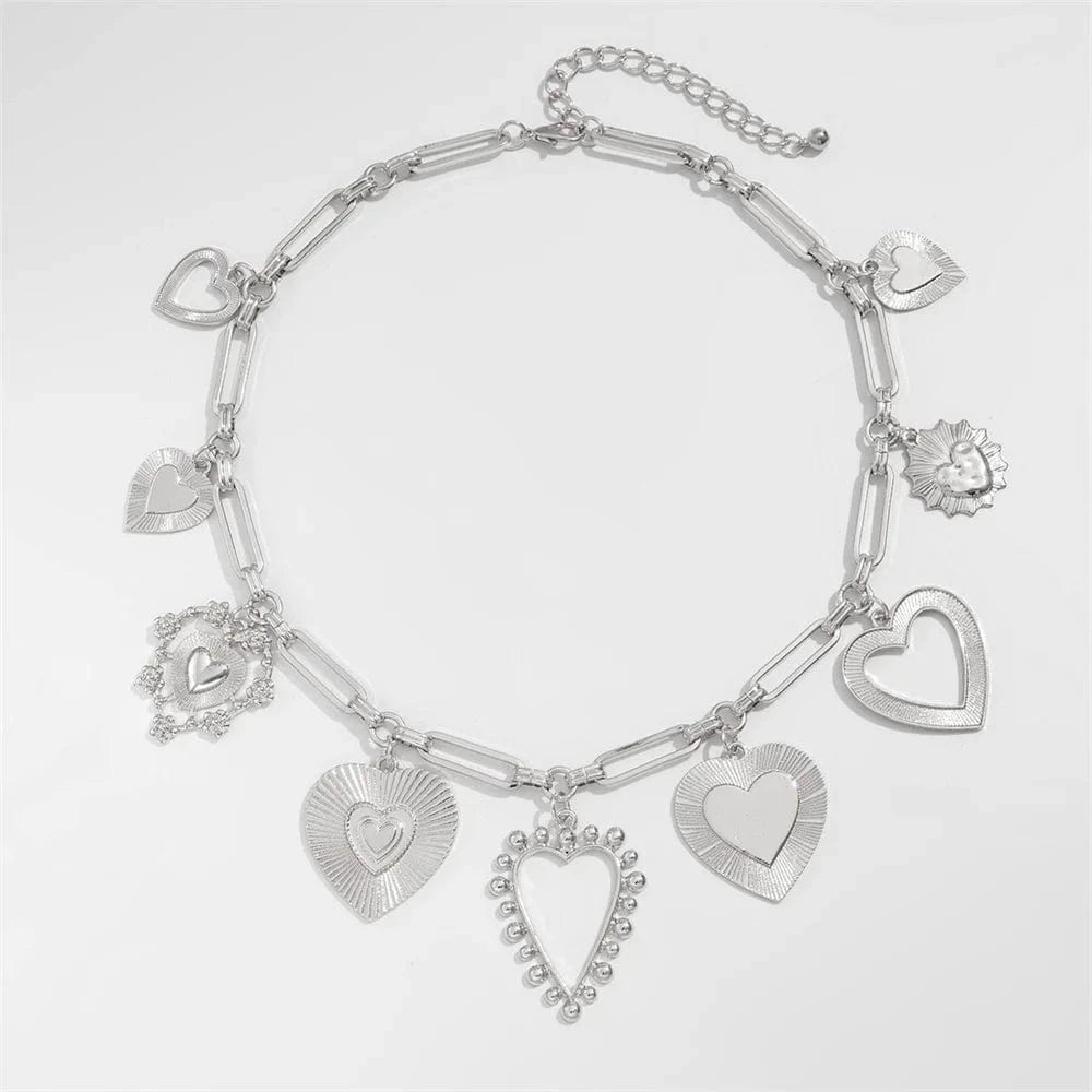 Bijoux Charm Collier charms gros cœurs argentés