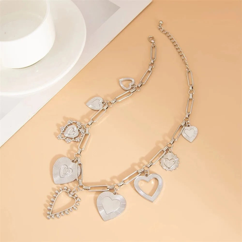 Bijoux Charm Collier charms gros cœurs argentés