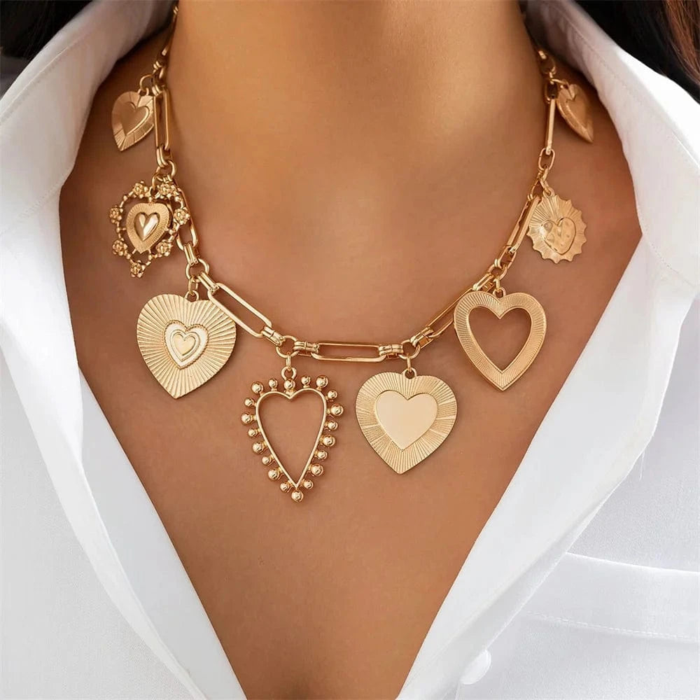 Bijoux Charm Collier charms gros coeurs dorés