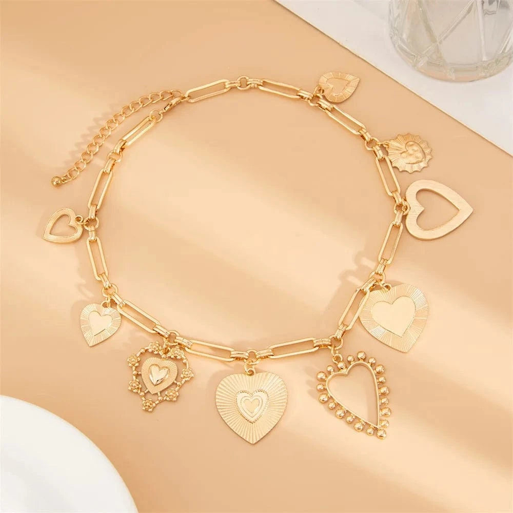 Bijoux Charm Collier charms gros coeurs dorés