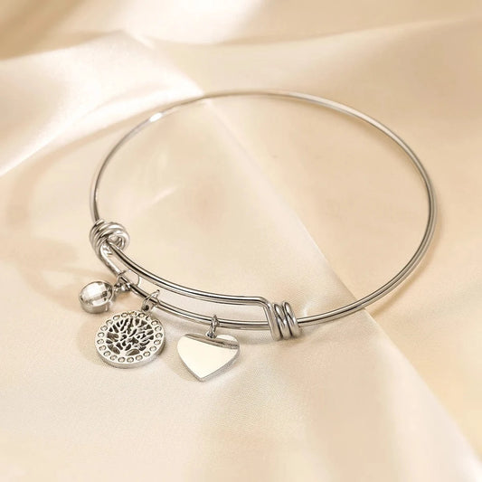 Bijoux Charm Jonc à charms arbre de vie argenté ajustable