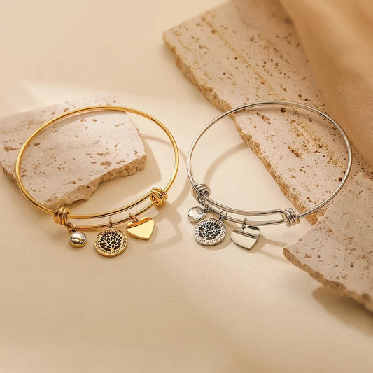 Bijoux Charm Jonc à charms arbre de vie doré ajustable