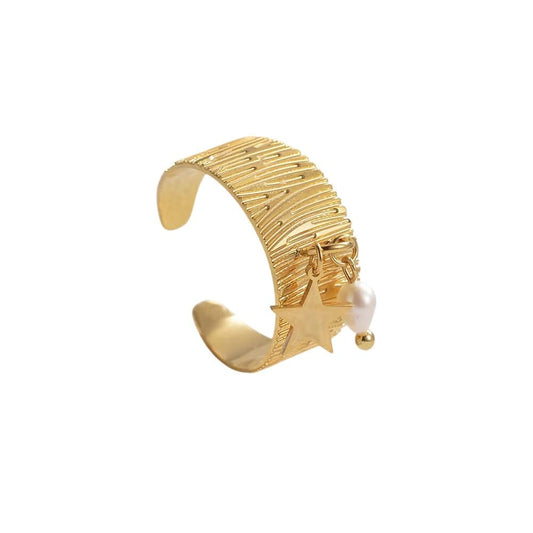 Bijoux Charm Bague à Charm blanche et étoile dorée