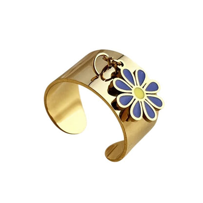 Bijoux Charm Bague Charm Ajustable à Fleur Bleue et Dorée