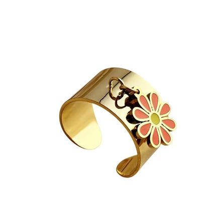 Bijoux Charm Bague charm ajustable à fleur rouge et dorée