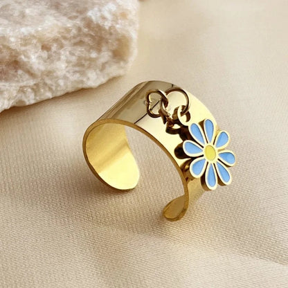 Bijoux Charm Bague Charm Ajustable à Fleur Turquoise et Dorée