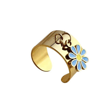Bijoux Charm Bague Charm Ajustable à Fleur Turquoise et Dorée