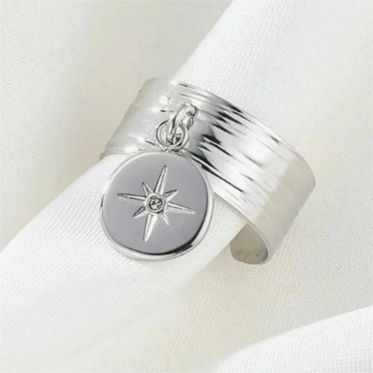 Bijoux Charm Bague Charm Ajustable à Médaille Argentée avec Étoile