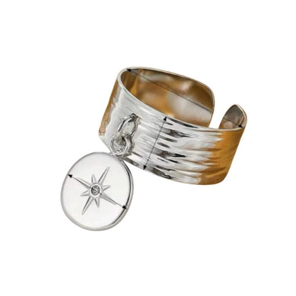 Bijoux Charm Bague Charm Ajustable à Médaille Argentée avec Étoile