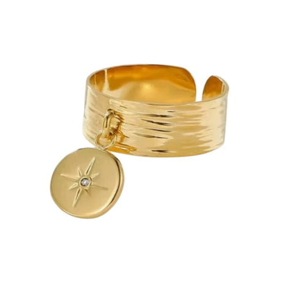 Bijoux Charm Bague Charm Ajustable à Médaille Dorée avec Étoile