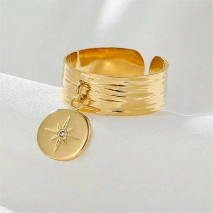 Bijoux Charm Bague Charm Ajustable à Médaille Dorée avec Étoile