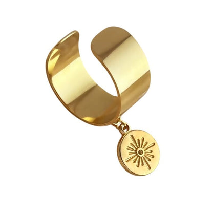 Bijoux Charm Bague Charm ajustable à médaille étoilée dorée