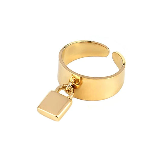 Bijoux Charm Bague charm cadenas dorée