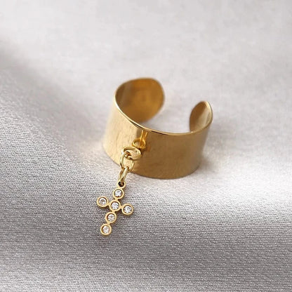 Bijoux Charm Bague Charm Croix Dorée