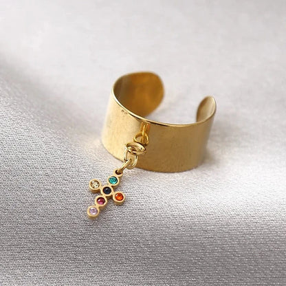 Bijoux Charm Bague Charm Croix Multicolore Dorée