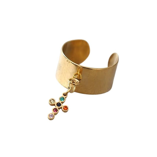 Bijoux Charm Bague Charm Croix Multicolore Dorée