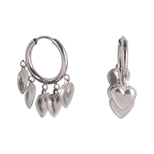 Bijoux Charm Boucles d'oreilles breloques coeurs argentées