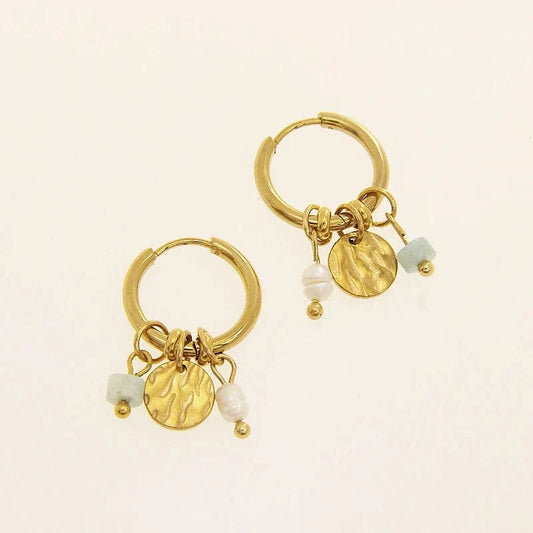 Bijoux Charm Boucles d'oreilles Charms blanches et or élégantes