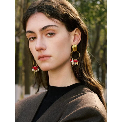 Bijoux Charm Boucles d'oreilles charms coquillage et corail dorées