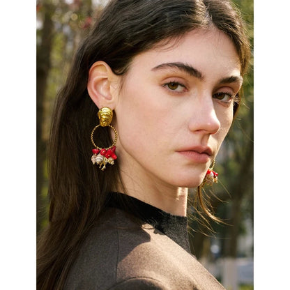 Bijoux Charm Boucles d'oreilles charms coquillage et corail dorées