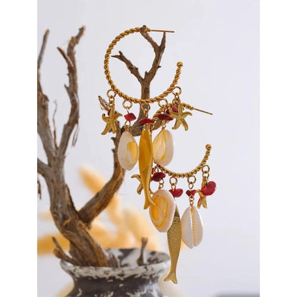 Bijoux Charm Boucles d'oreilles coquillages dorées