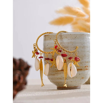 Bijoux Charm Boucles d'oreilles coquillages dorées