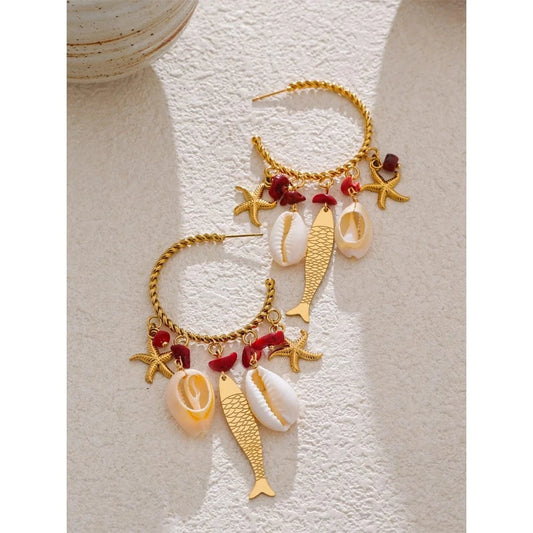 Bijoux Charm Boucles d'oreilles coquillages dorées