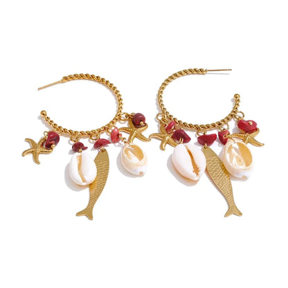 Bijoux Charm Boucles d'oreilles coquillages dorées