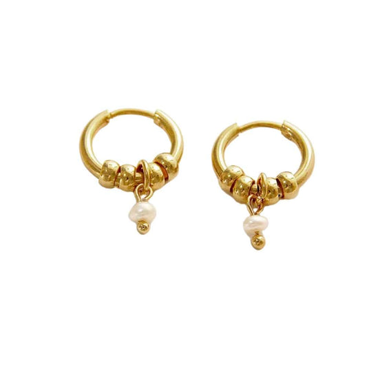 Bijoux Charm Boucles d'oreilles créoles à charm blanc et clips dorés