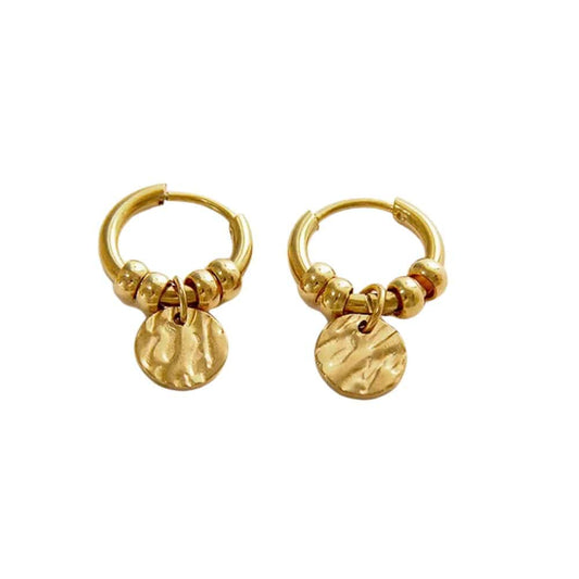 Bijoux Charm Boucles d'oreilles créoles à charm médaille et clips dorés