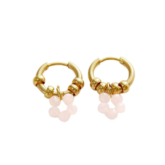 Bijoux Charm Boucles d'oreilles créoles à charm roses et clips dorés