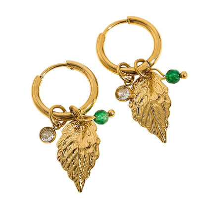 Bijoux Charm Boucles d'oreilles créoles à charms feuille doré