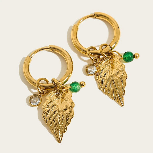 Bijoux Charm Boucles d'oreilles créoles à charms feuille doré