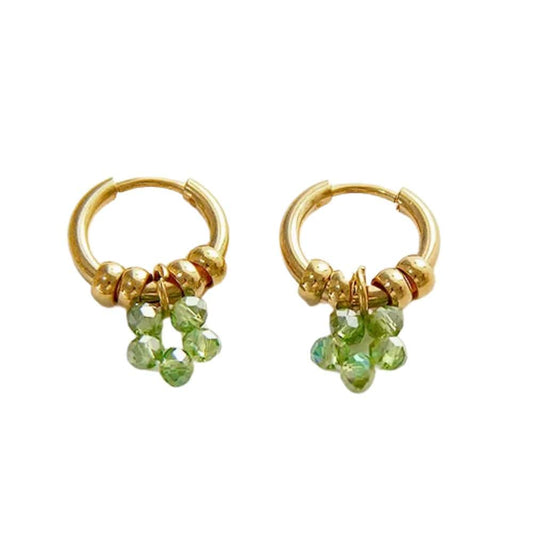 Bijoux Charm Boucles d'oreilles créoles à charms vertes et clips dorés