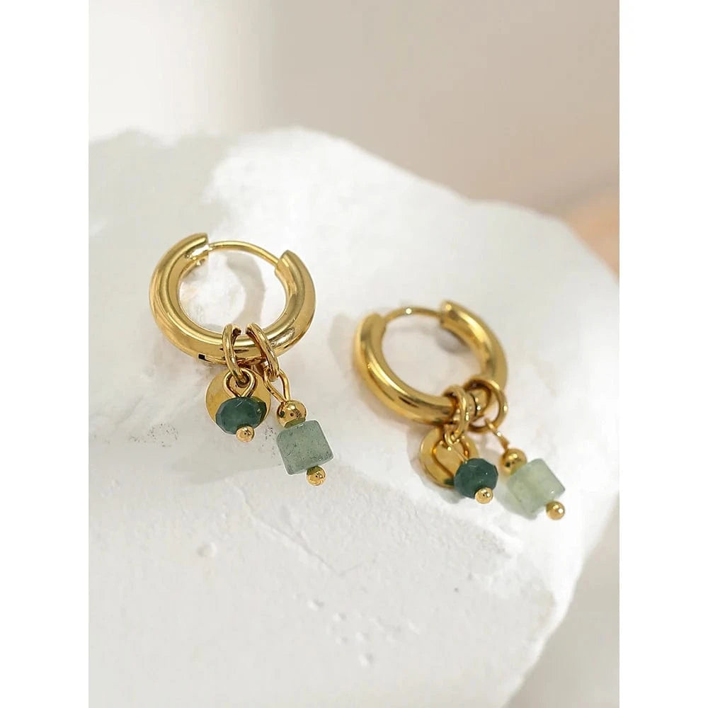 Bijoux Charm Boucles d'oreilles créoles à charms verts