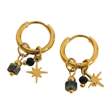 Bijoux Charm Boucles d'oreilles créoles avec charms noirs et étoile dorée