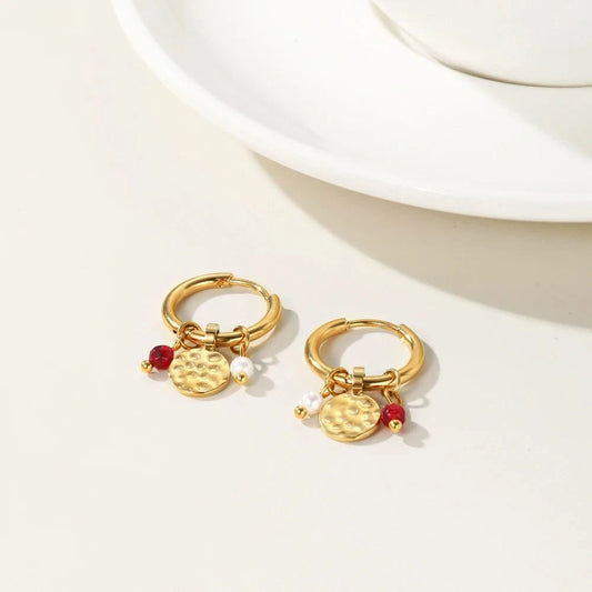 Bijoux Charm Boucles d'oreilles créoles avec charms rouges et blancs