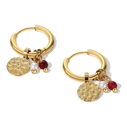 Bijoux Charm Boucles d'oreilles créoles avec charms rouges et blancs