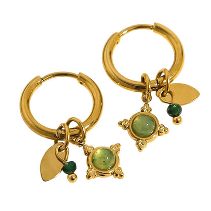 Bijoux Charm Boucles d'oreilles créoles avec charms vertes et dorées