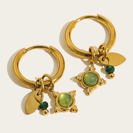 Bijoux Charm Boucles d'oreilles créoles avec charms vertes et dorées
