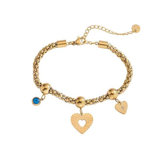 Bijoux Charm Bracelet à 3 Charms avec Cœur Doré