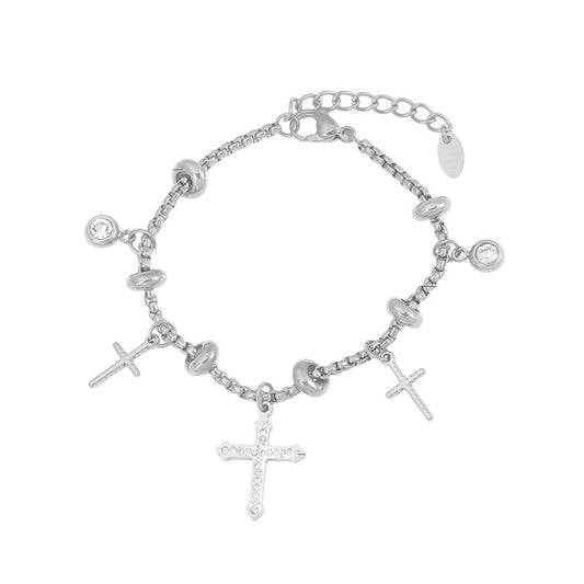 Bijoux Charm Bracelet à Charm Argenté avec Clips et Croix